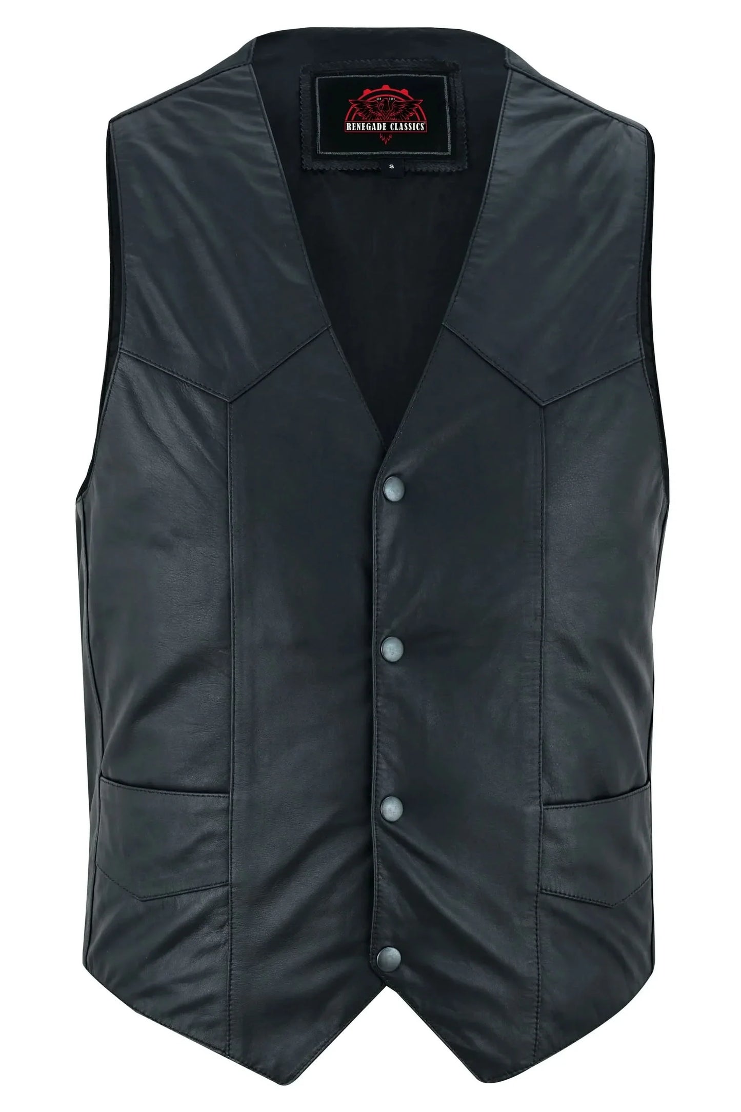 Men's Traditional Light Weight Black Leather Motorcycle Vest