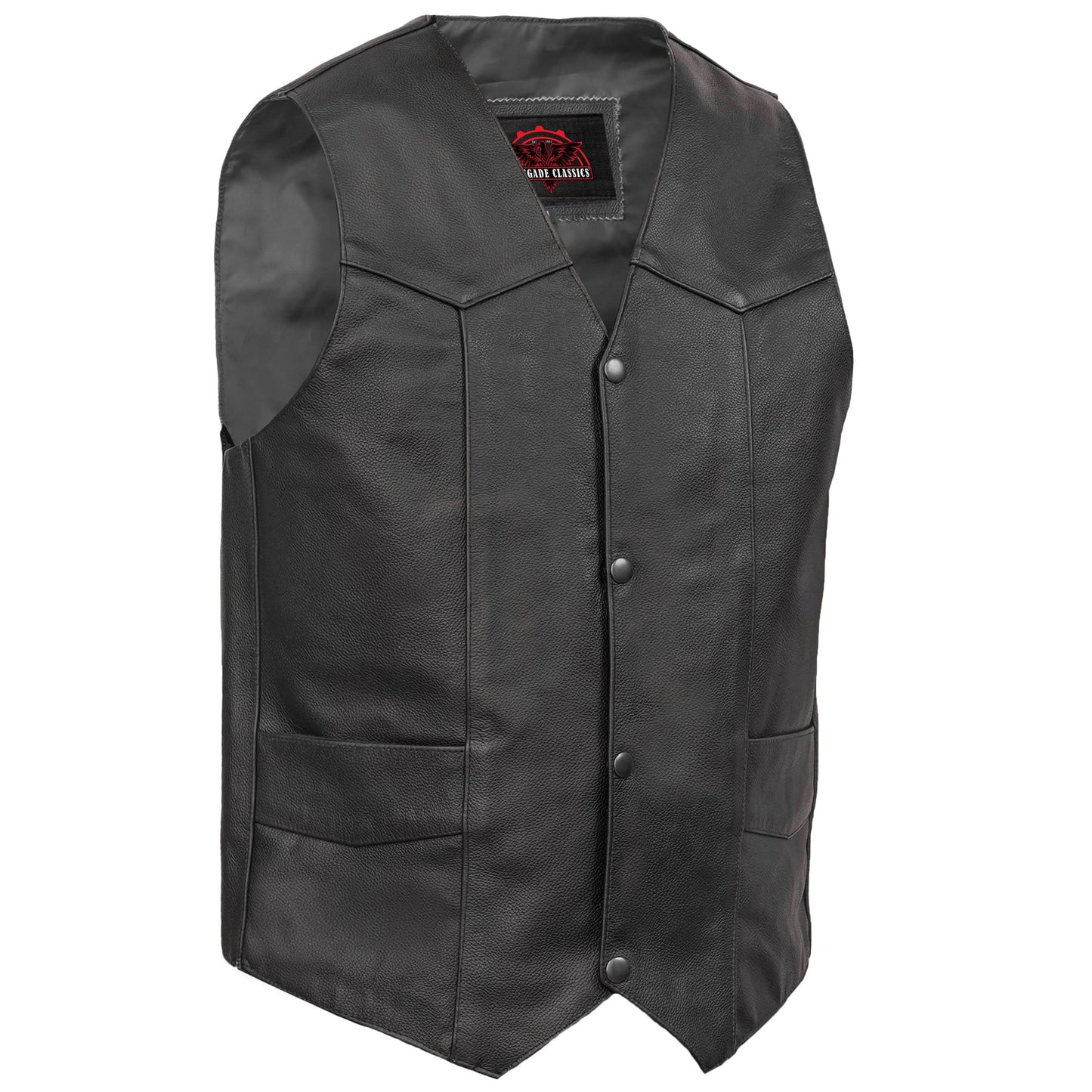 Men's Traditional Leather Motorcycle Vest - Black