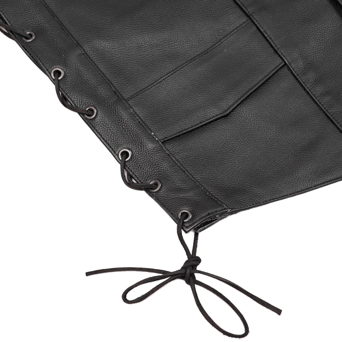 Men's Traditional Leather side lacing Vest - Black