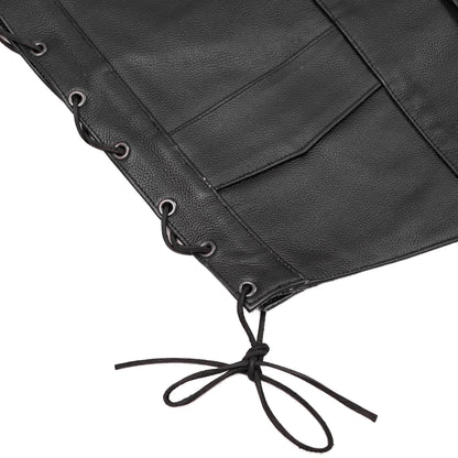Men's Traditional Leather side lacing Vest - Black