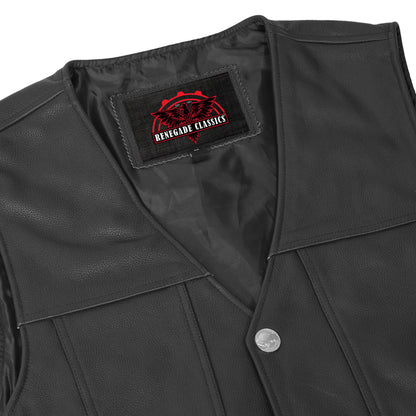Buffalo Nickel Black Leather Vest for Men - Customizable Back & Satin Liner