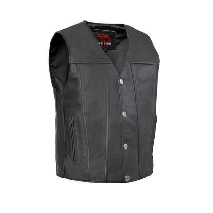 Buffalo Nickel Black Leather Vest for Men - Customizable Back & Satin Liner