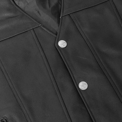 Buffalo Nickel Black Leather Vest for Men - Customizable Back & Satin Liner