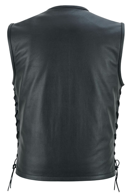 Men's Zipper Front Black Leather Motorcycle Vest