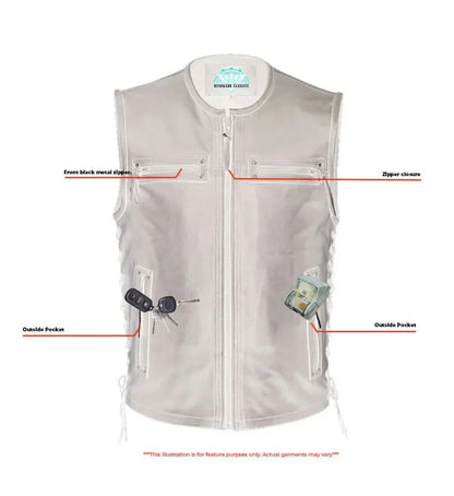 Men's Zipper Front Black Leather Motorcycle Vest