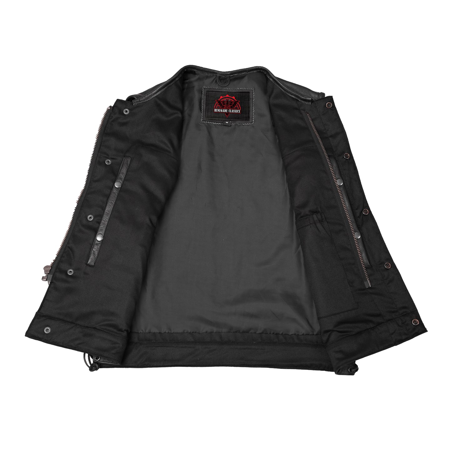 Men's Combat Black motorcycle Leather Vest - Gun Pockets & Side Laces