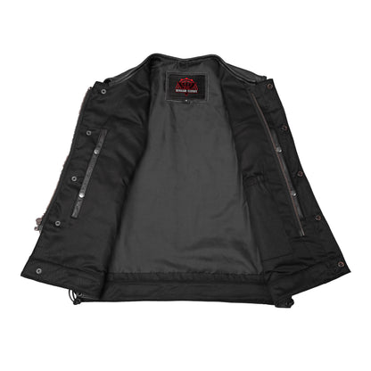 Men's Combat Black motorcycle Leather Vest - Gun Pockets & Side Laces