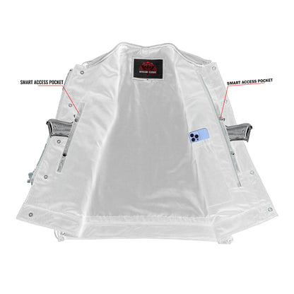 Men's Combat Black motorcycle Leather Vest - Gun Pockets & Side Laces