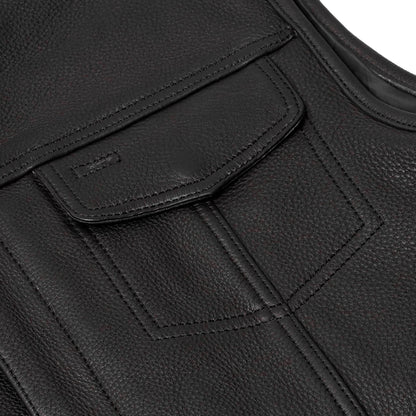Men's Black Leather Motorcycle Vest with Upgraded Style