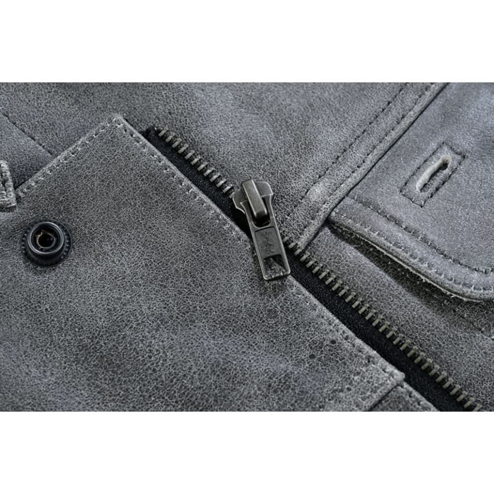 Men's Distressed Gray Cowhide Leather  Motorcycle Vest