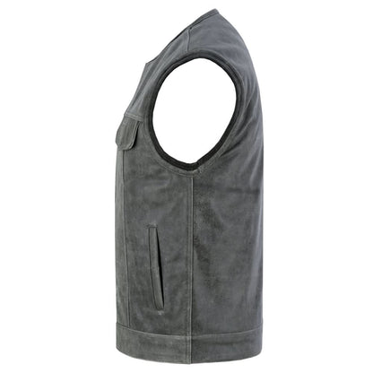 Men's Distressed Gray Cowhide Leather  Motorcycle Vest