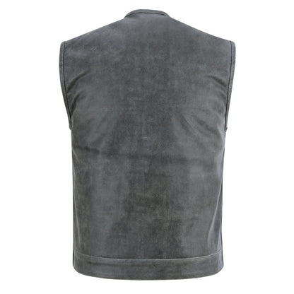 Men's Distressed Gray Cowhide Leather  Motorcycle Vest