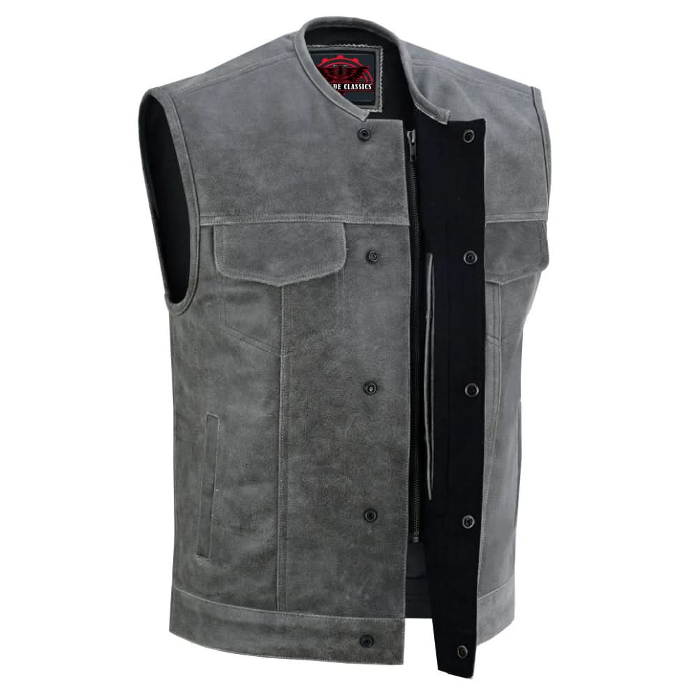 Men's Distressed Gray Cowhide Leather  Motorcycle Vest
