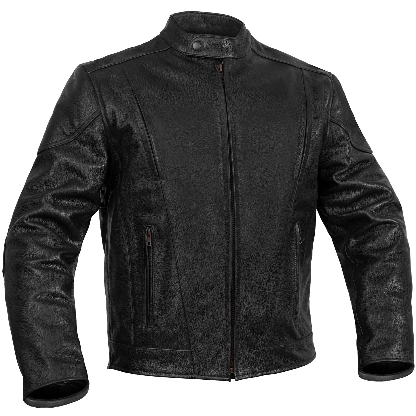 Men's Black Vented Motorcycle Jacket with Plain Sides