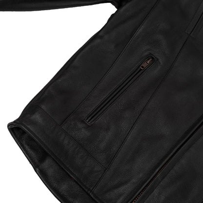 Men's Black Vented Motorcycle Jacket with Plain Sides