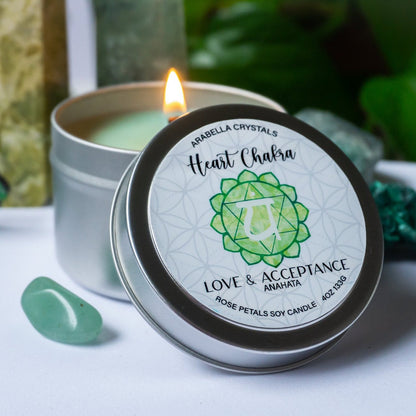 Heart Chakra Crystal Candle Tin