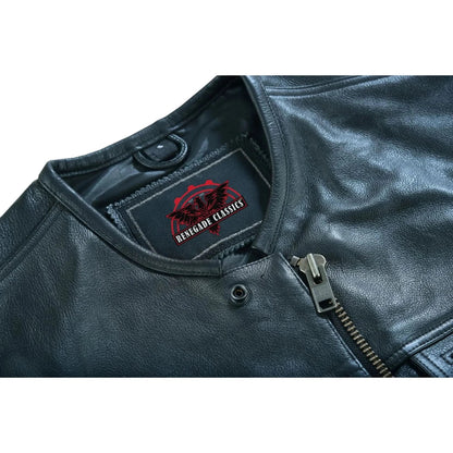 Men's Titan Black Leather Vest -  Milled Cowhide, Hidden Zipper