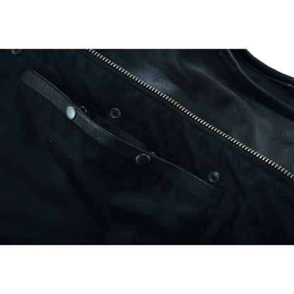 Men's Titan Black Leather Vest -  Milled Cowhide, Hidden Zipper