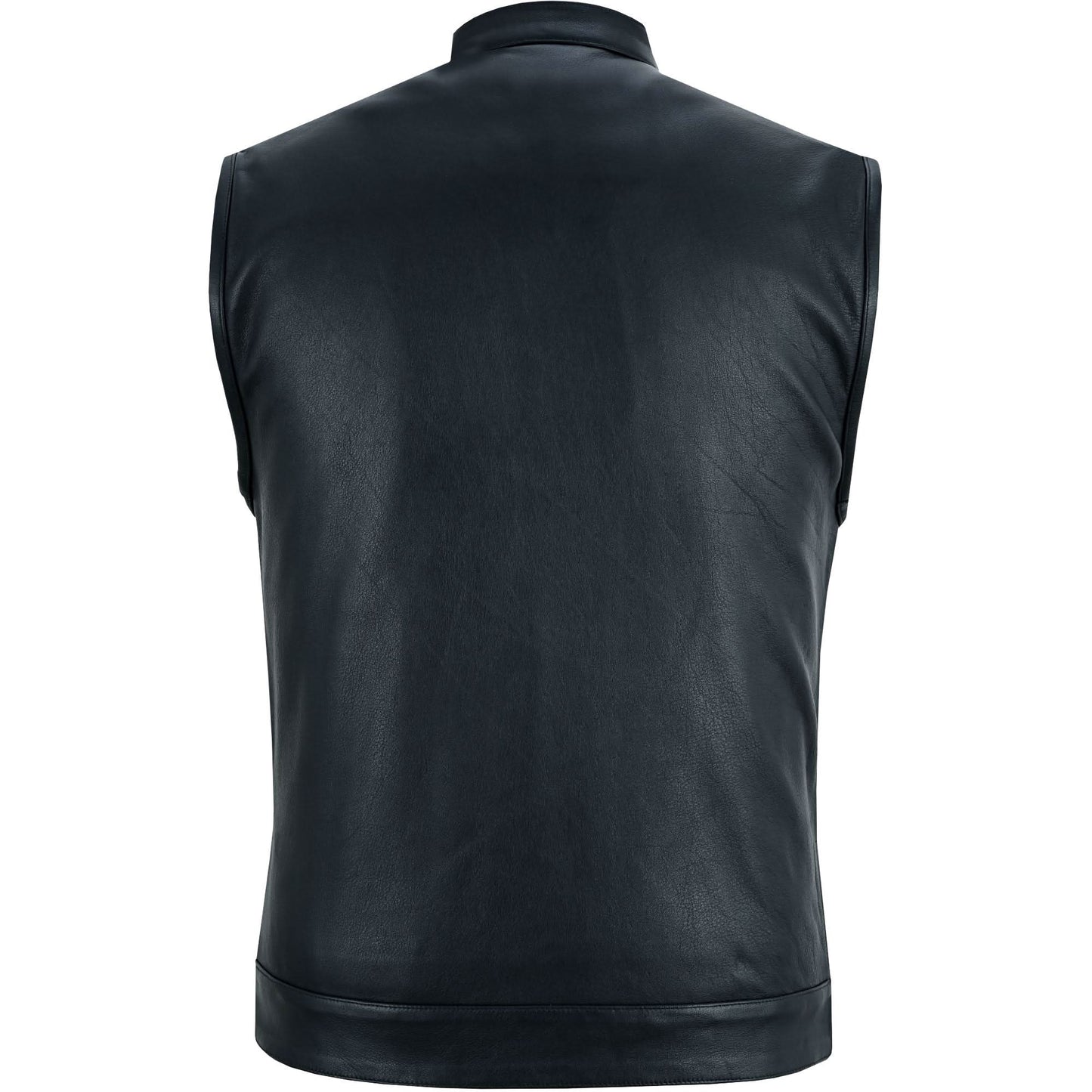 Highway Jack Men's Black Leather Motorcycle Vest Scoop Neck & Snap-Closure Pockets