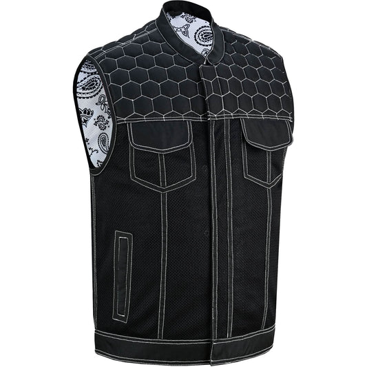 Men's Black Mesh Textile Vest with White Paisley Liner