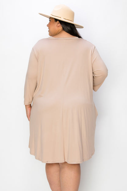 Extra Plus Size 3qtr Sleeves Dress W Pockets