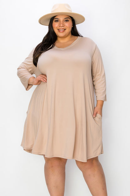 Extra Plus Size 3qtr Sleeves Dress W Pockets