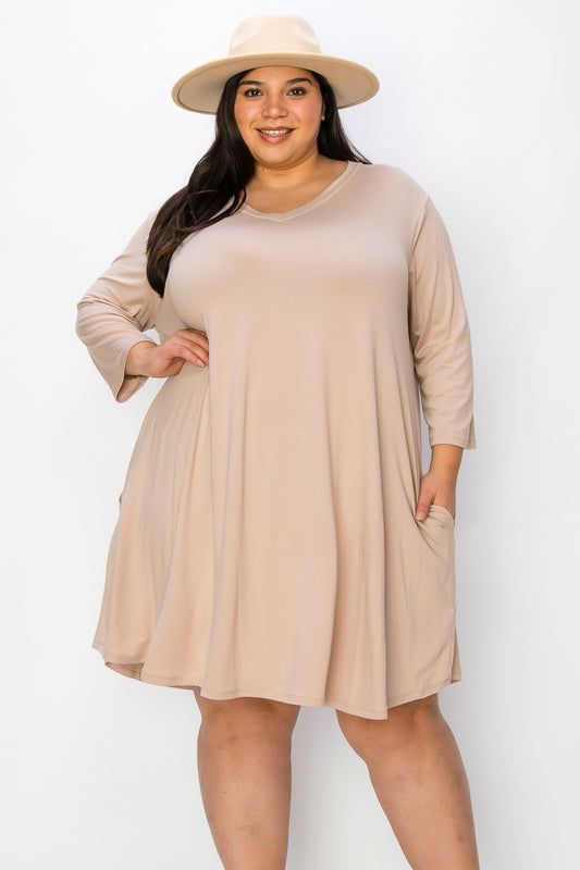 Extra Plus Size 3qtr Sleeves Dress W Pockets