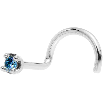 14k White Gold 2mm Lab Grown Blue Diamond Nose Ring