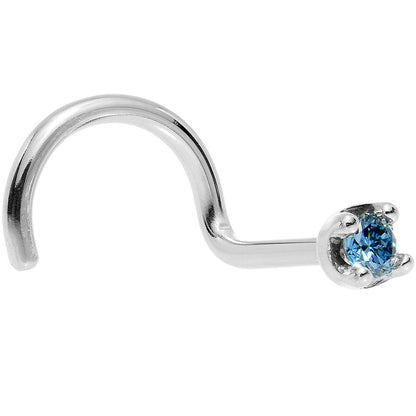 14k White Gold 2mm Lab Grown Blue Diamond Nose Ring