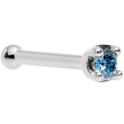 14k White Gold 2mm Lab Grown Blue Diamond Nose Ring