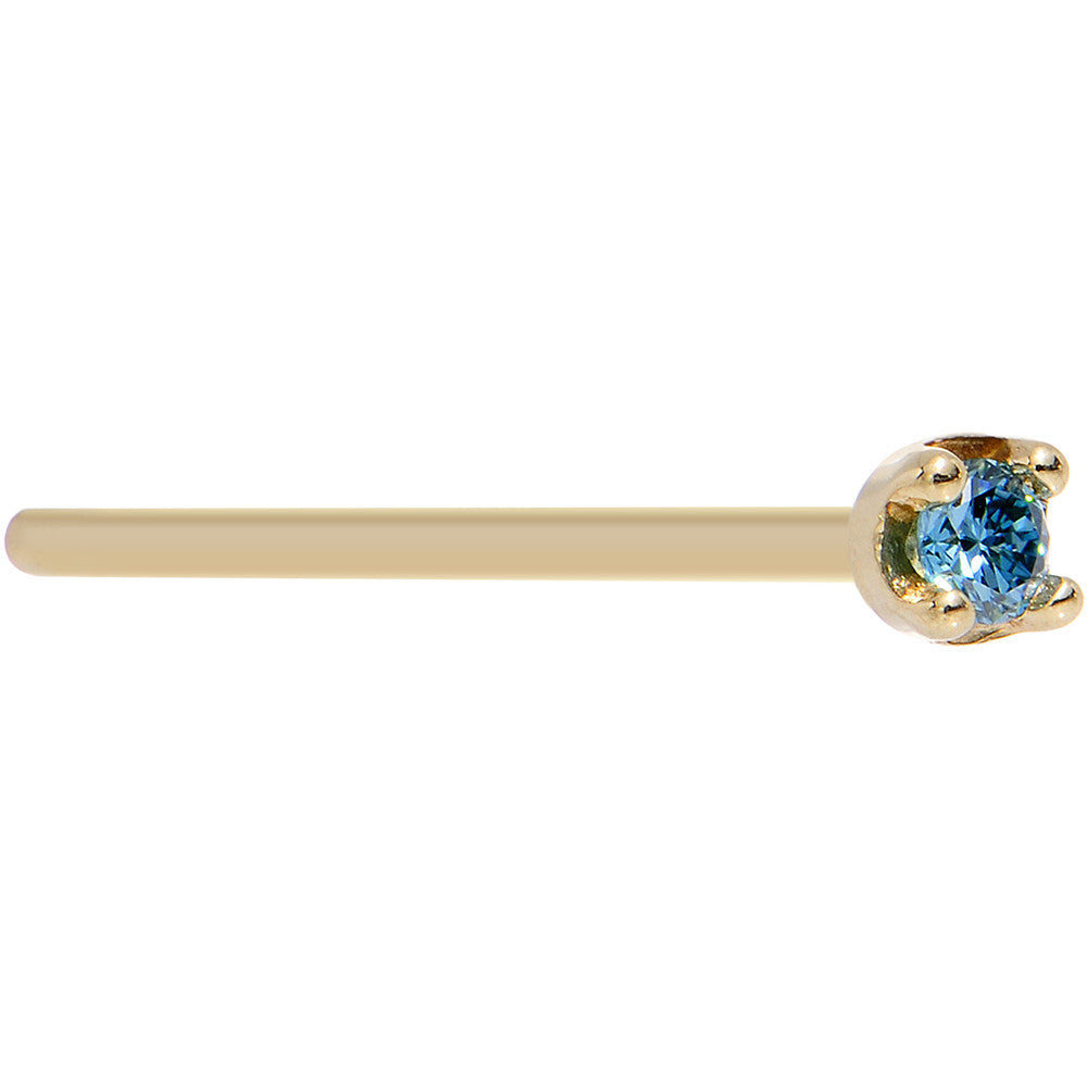 14k Yellow Gold 2mm Lab Grown Blue Diamond Nose Ring
