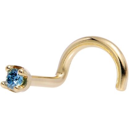 14k Yellow Gold 2mm Lab Grown Blue Diamond Nose Ring