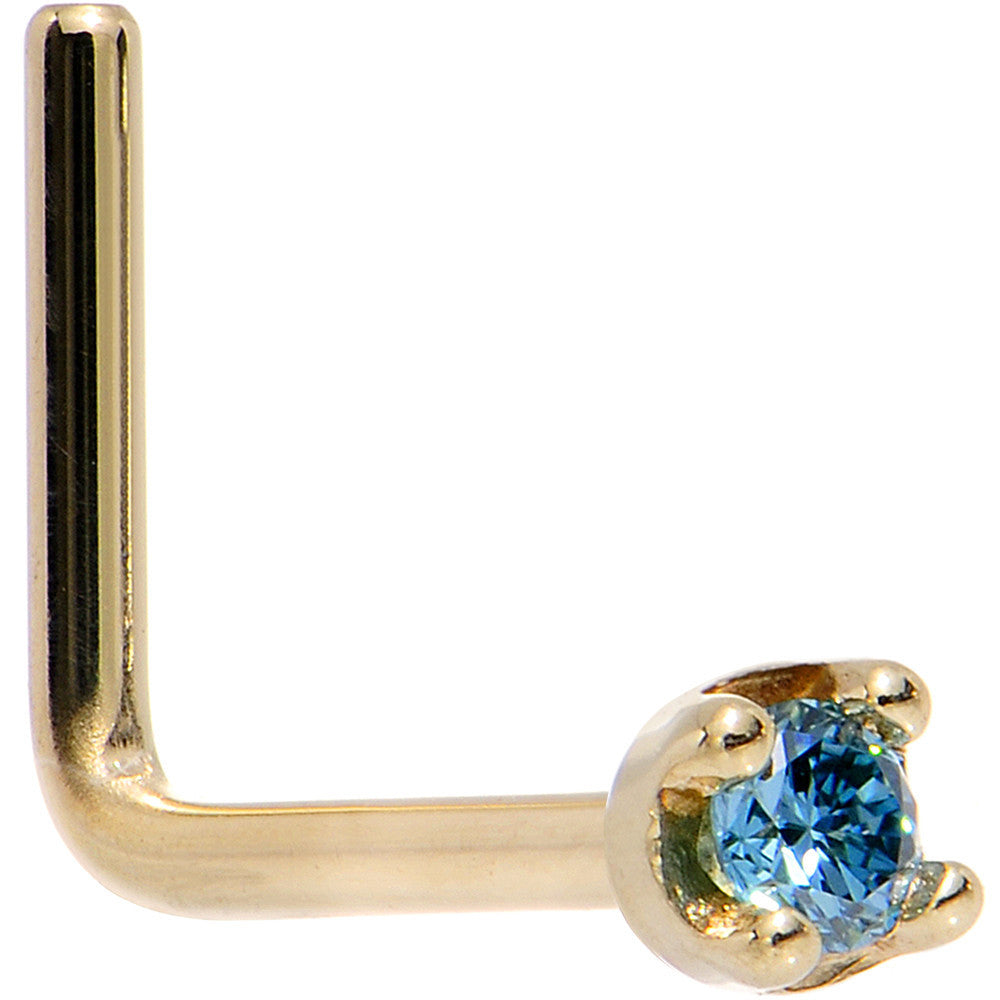 14k Yellow Gold 2mm Lab Grown Blue Diamond Nose Ring
