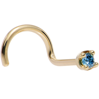 14k Yellow Gold 2mm Lab Grown Blue Diamond Nose Ring