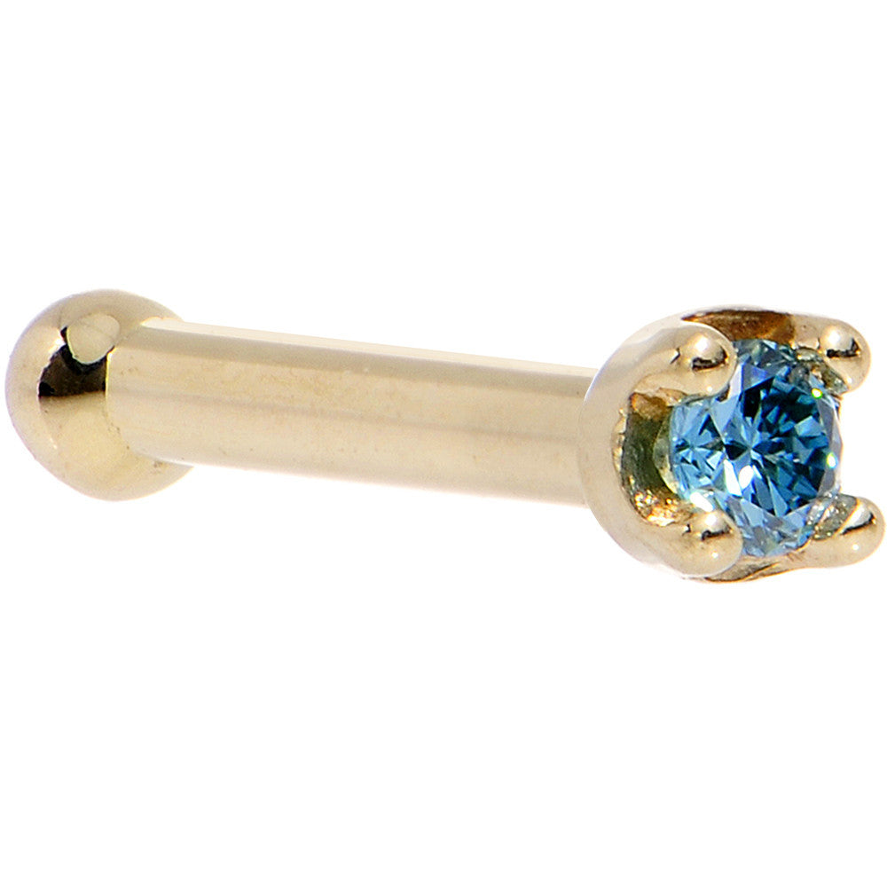 14k Yellow Gold 2mm Lab Grown Blue Diamond Nose Ring