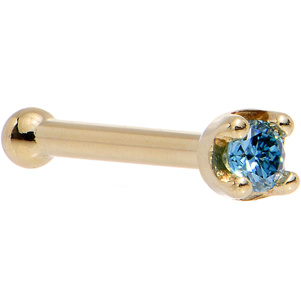 14k Yellow Gold 2mm Lab Grown Blue Diamond Nose Ring