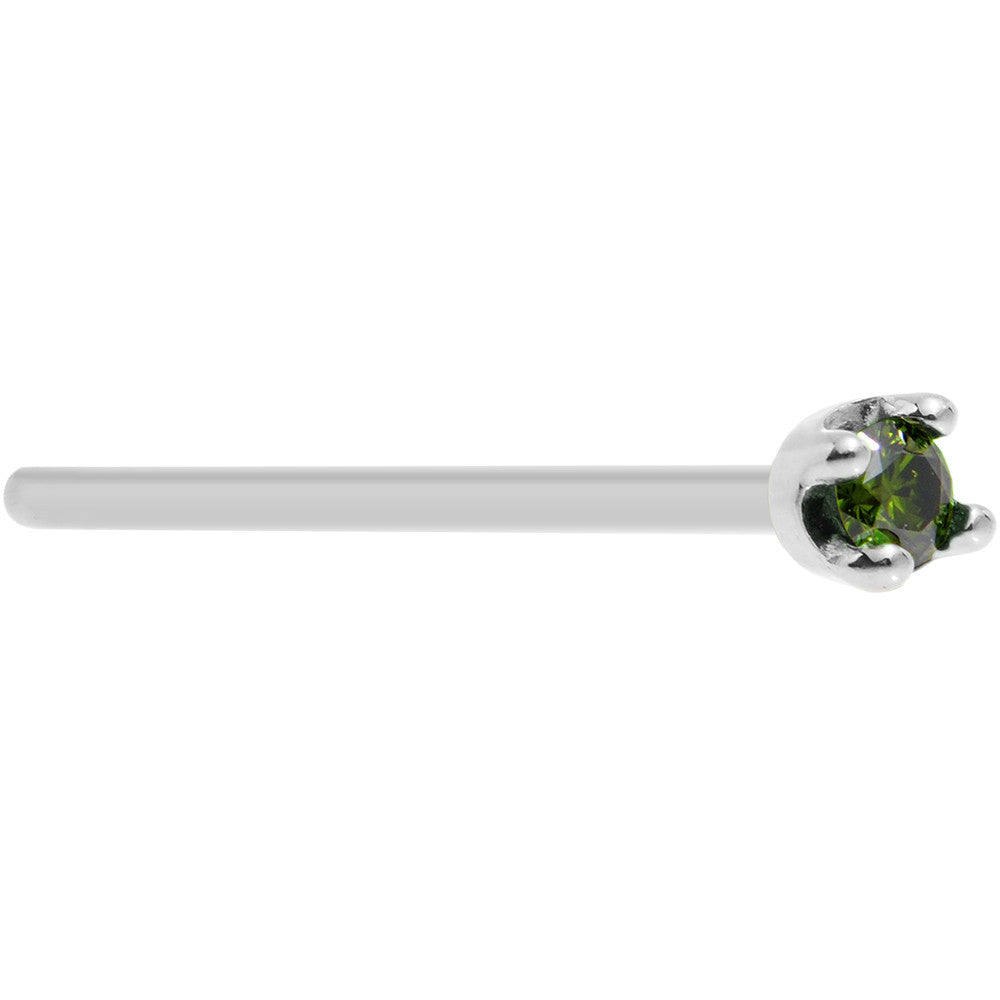 14k White Gold 2mm Lab Grown Green Diamond Nose Ring