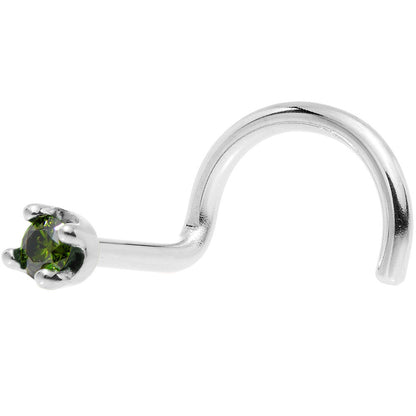 14k White Gold 2mm Lab Grown Green Diamond Nose Ring