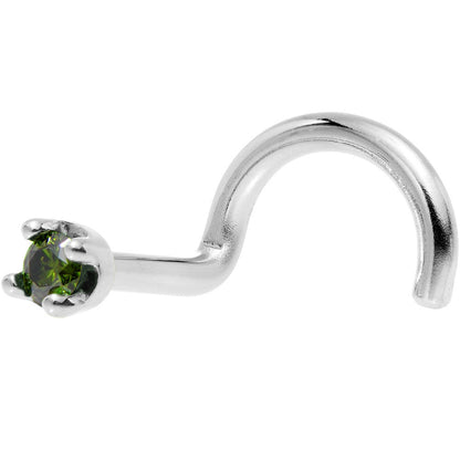 14k White Gold 2mm Lab Grown Green Diamond Nose Ring
