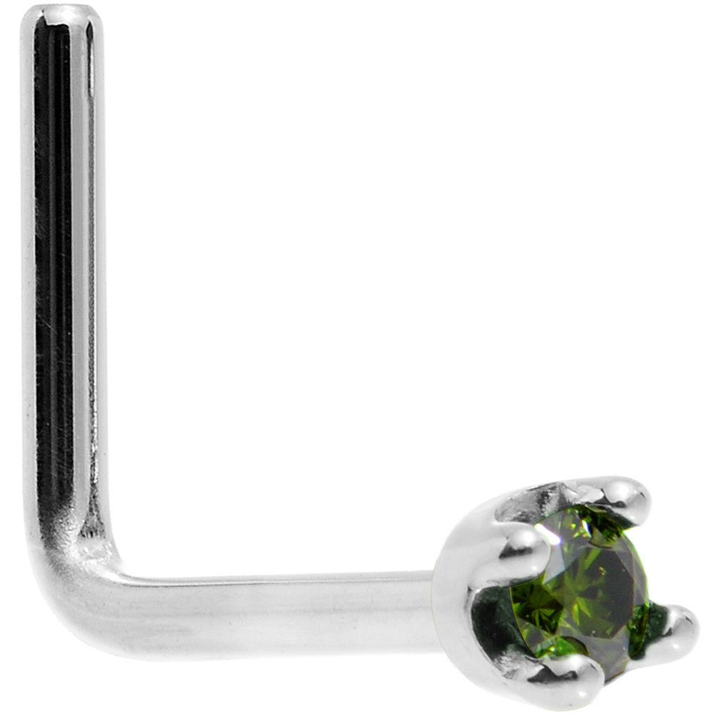 14k White Gold 2mm Lab Grown Green Diamond Nose Ring