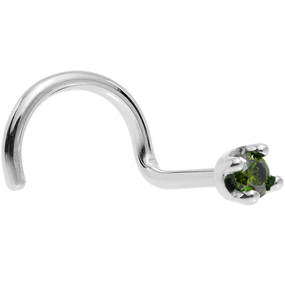 14k White Gold 2mm Lab Grown Green Diamond Nose Ring