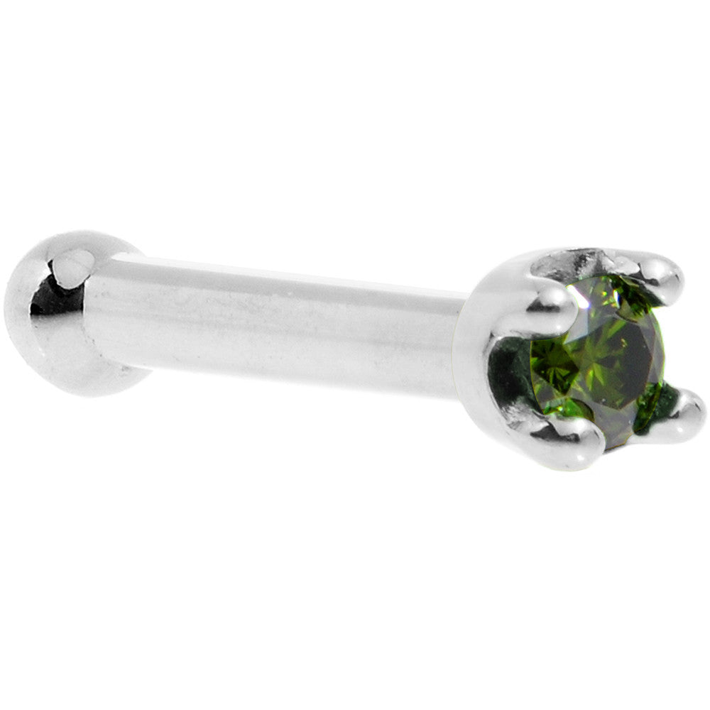 14k White Gold 2mm Lab Grown Green Diamond Nose Ring