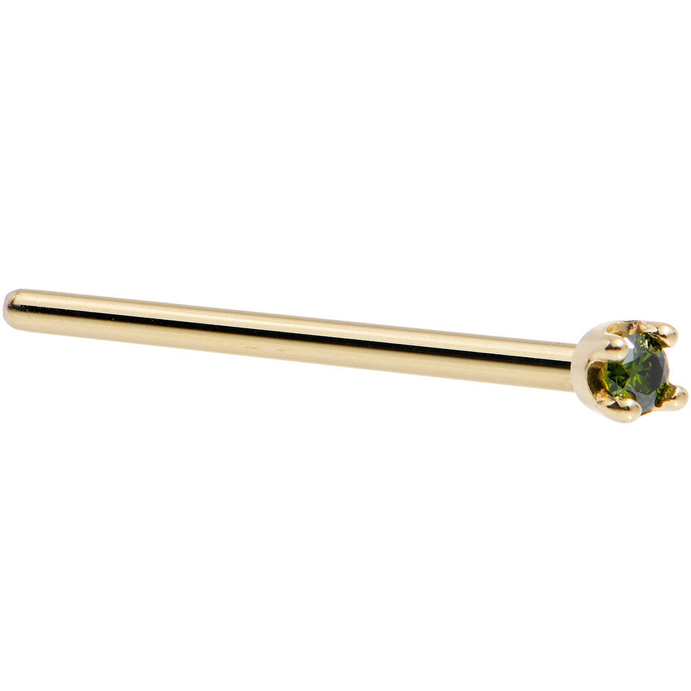 14k Yellow Gold 2mm Lab Grown Green Diamond Nose Ring