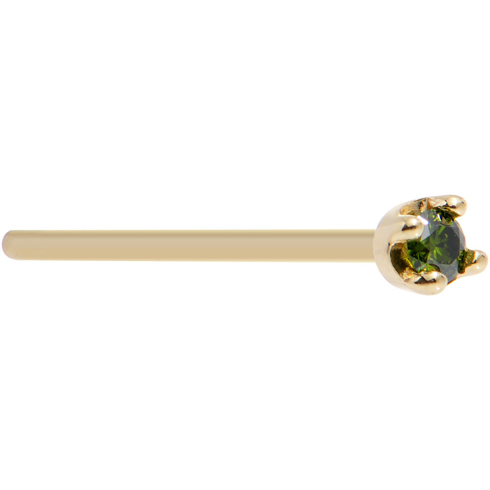 14k Yellow Gold 2mm Lab Grown Green Diamond Nose Ring