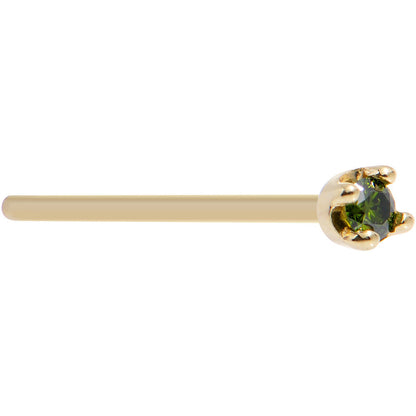 14k Yellow Gold 2mm Lab Grown Green Diamond Nose Ring