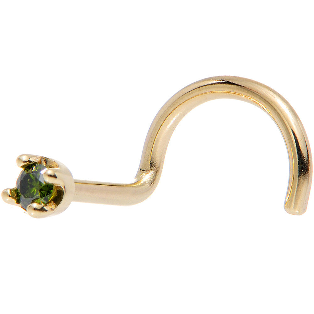 14k Yellow Gold 2mm Lab Grown Green Diamond Nose Ring