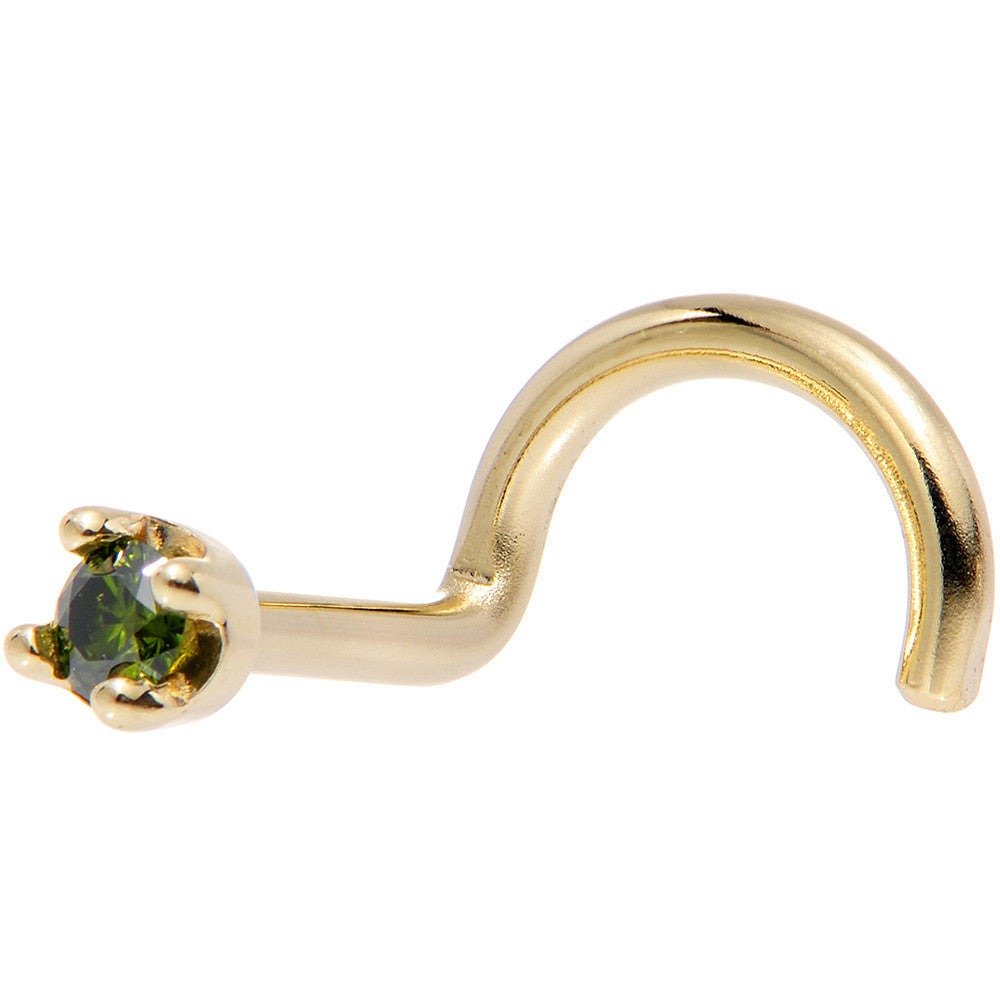 14k Yellow Gold 2mm Lab Grown Green Diamond Nose Ring