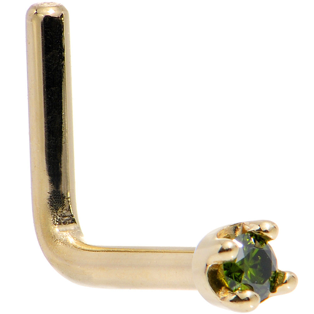 14k Yellow Gold 2mm Lab Grown Green Diamond Nose Ring