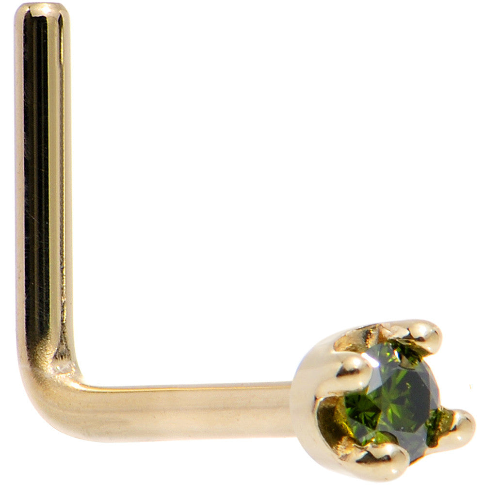 14k Yellow Gold 2mm Lab Grown Green Diamond Nose Ring