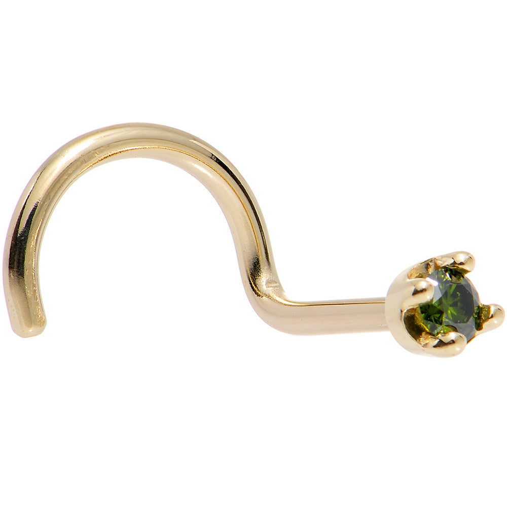 14k Yellow Gold 2mm Lab Grown Green Diamond Nose Ring